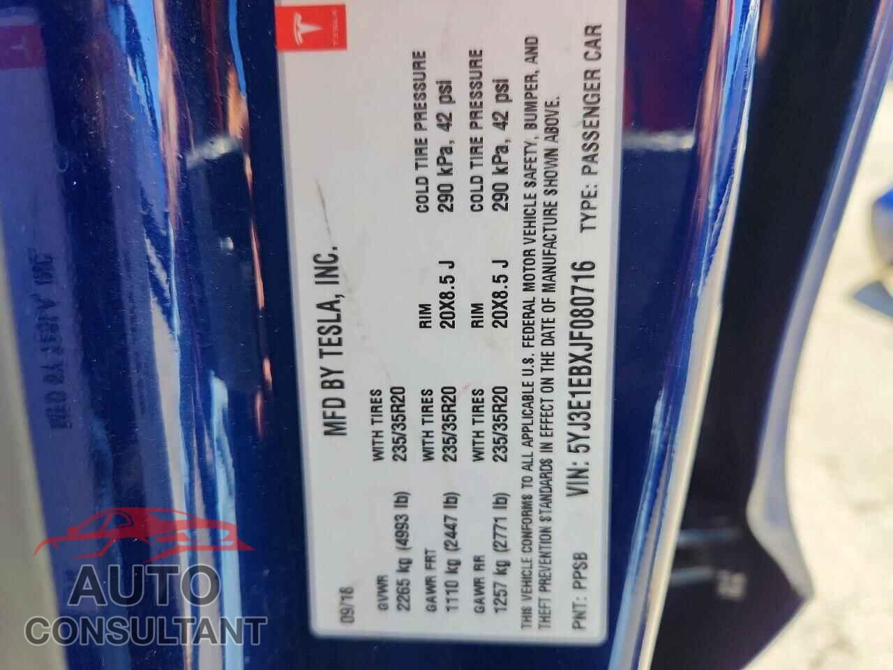 TESLA MODEL 3 2018 - 5YJ3E1EBXJF080716