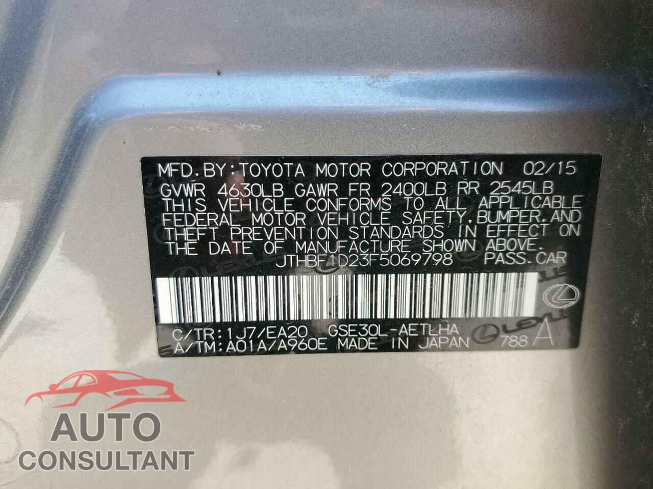 LEXUS IS 2015 - JTHBF1D23F5069798
