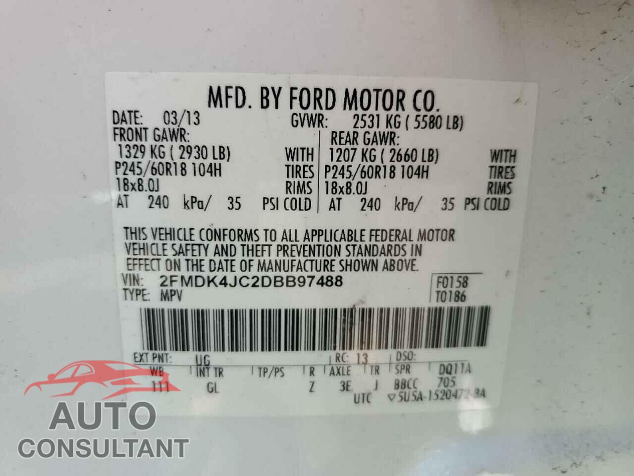 FORD EDGE 2013 - 2FMDK4JC2DBB97488