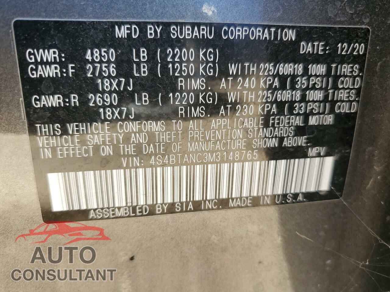 SUBARU OUTBACK 2021 - 4S4BTANC3M3148765