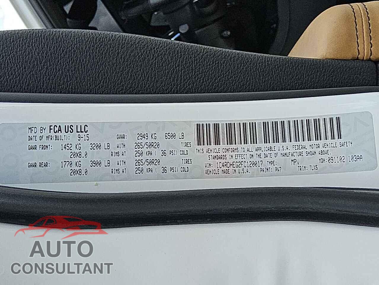 DODGE DURANGO 2015 - 1C4RDHEG2FC120017
