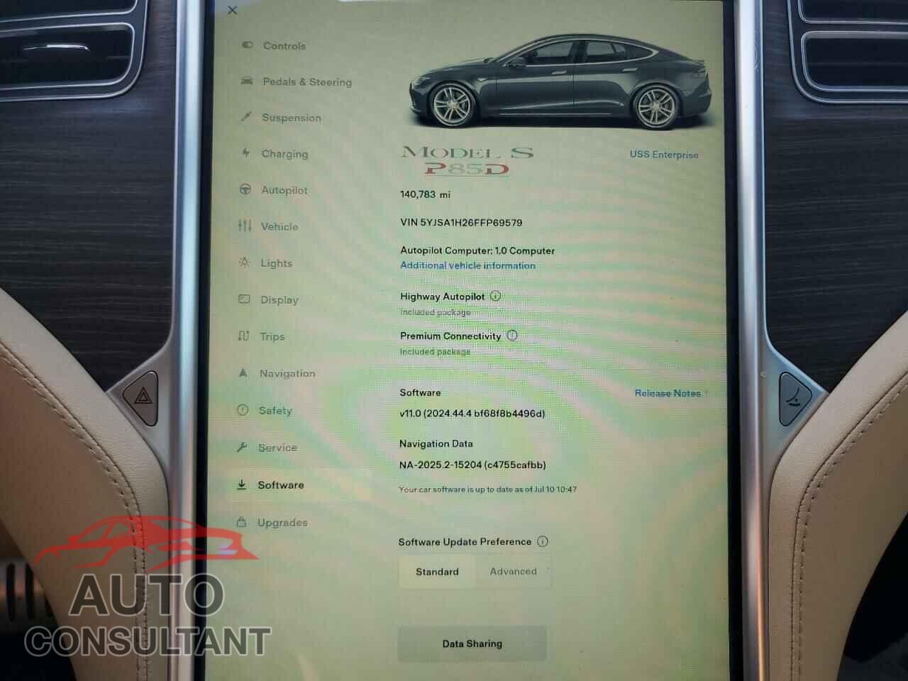 TESLA MODEL S 2015 - 5YJSA1H26FFP69579