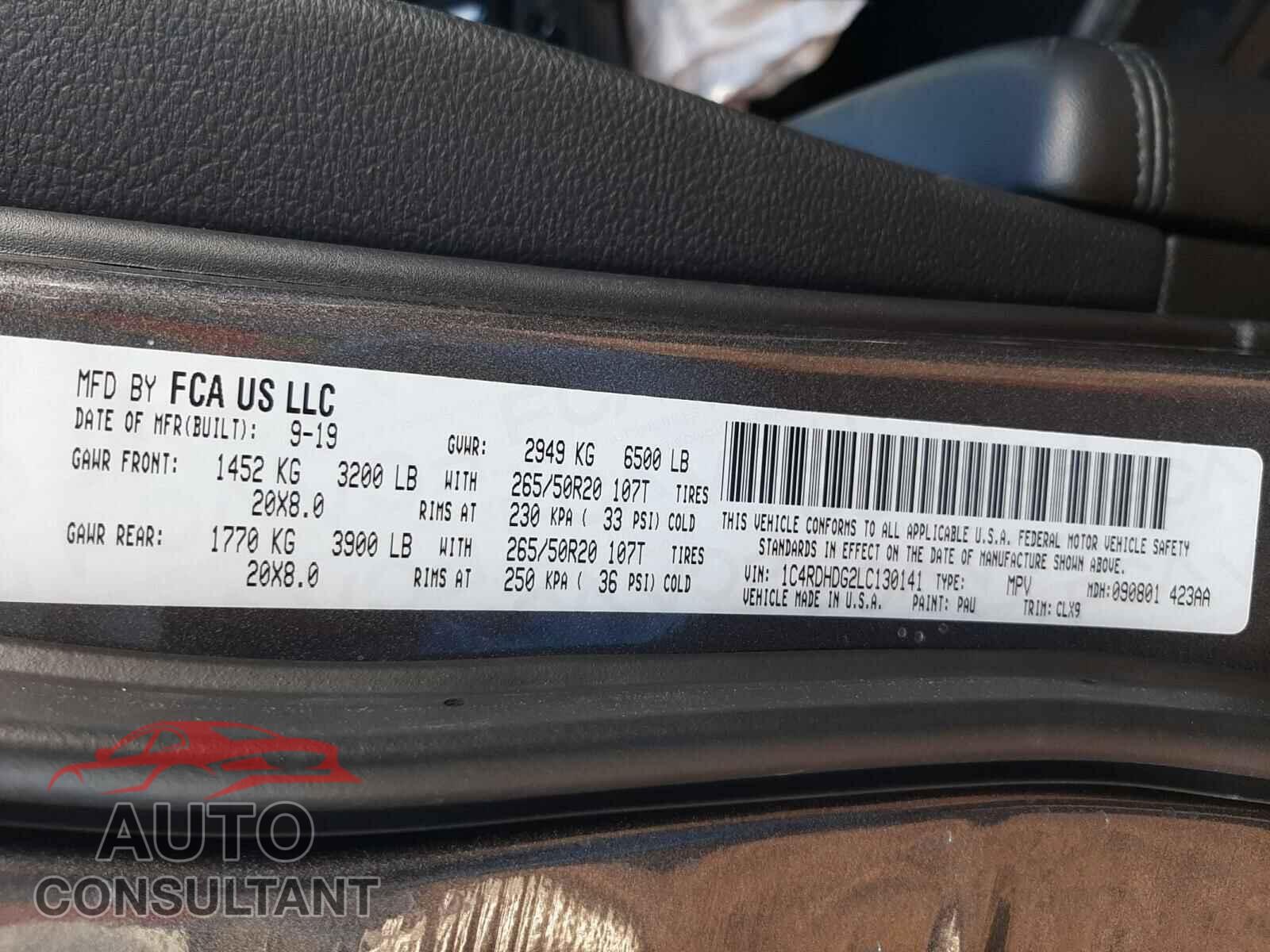 DODGE DURANGO 2020 - 1C4RDHDG2LC130141
