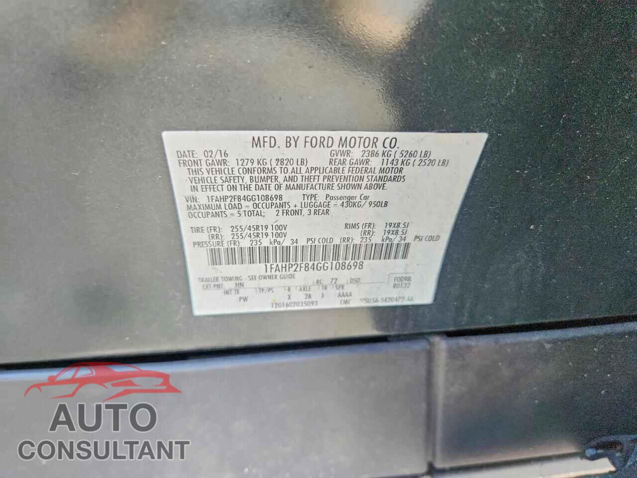 FORD TAURUS 2016 - 1FAHP2F84GG108698