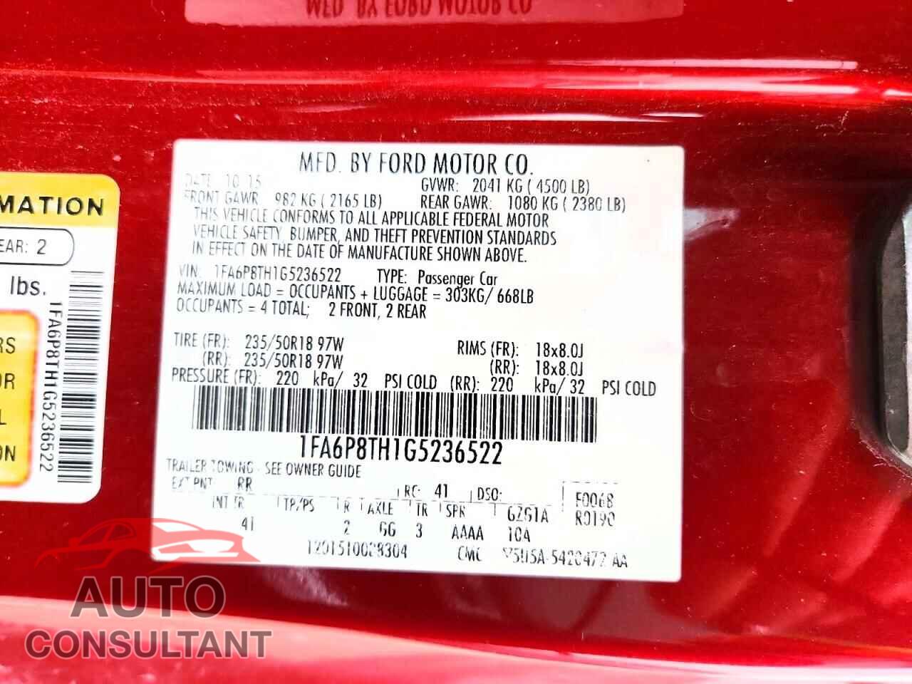 FORD MUSTANG 2016 - 1FA6P8TH1G5236522