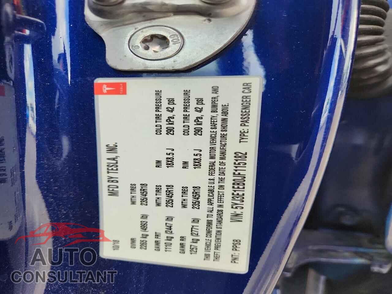 TESLA MODEL 3 2018 - 5YJ3E1EB0JF115182