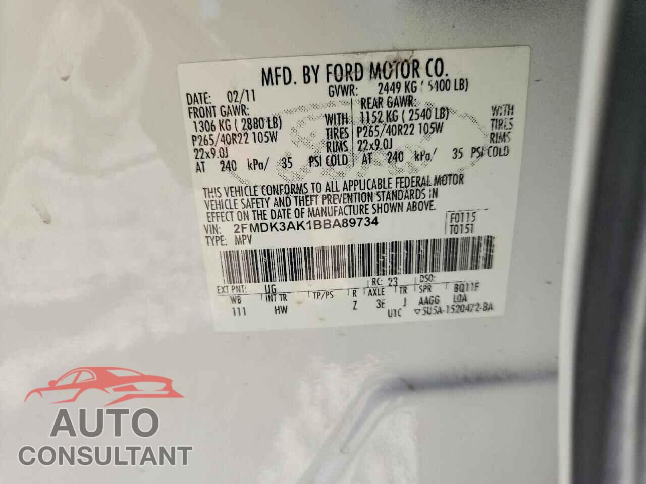 FORD EDGE 2011 - 2FMDK3AK1BBA89734