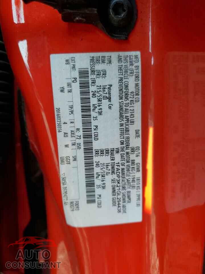FORD FOCUS 2016 - 1FADP3K21GL294438