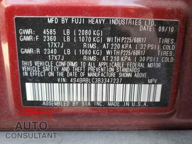 SUBARU OUTBACK 2011 - 4S4BRBLC3B3347237