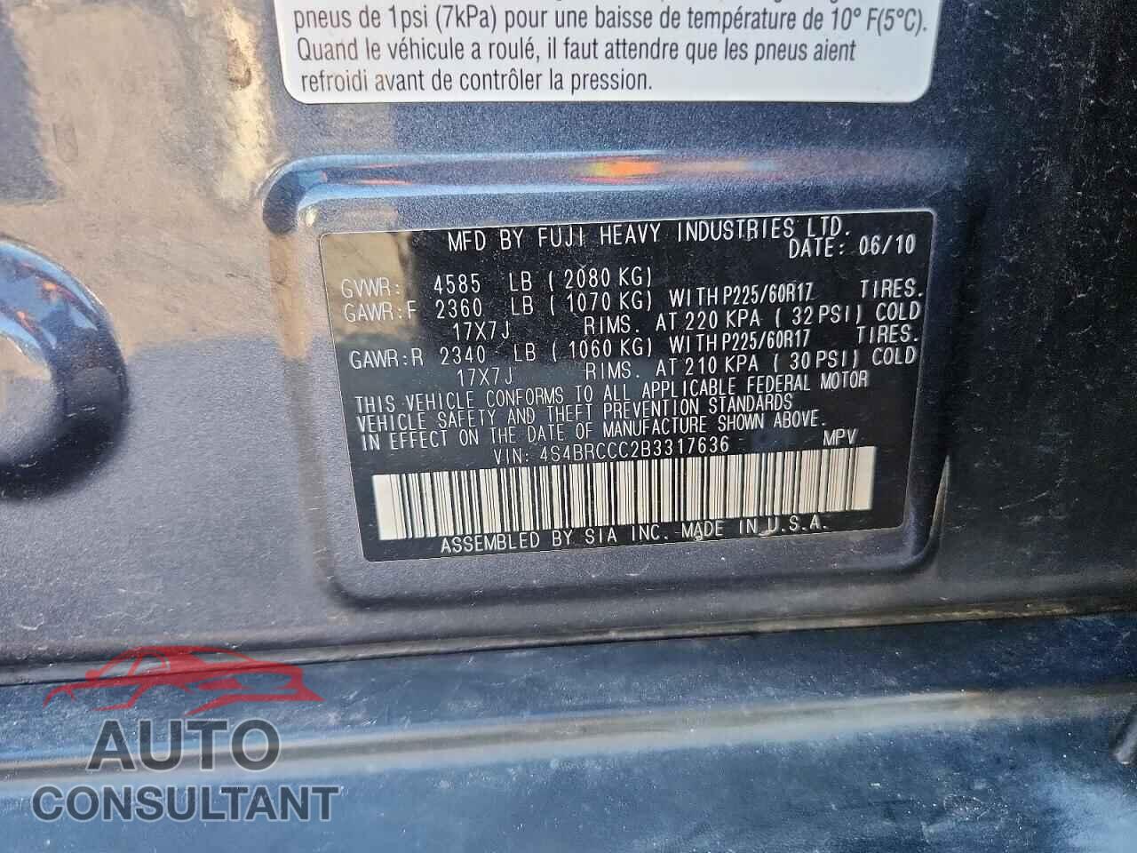 SUBARU OUTBACK 2011 - 4S4BRCCC2B3317636