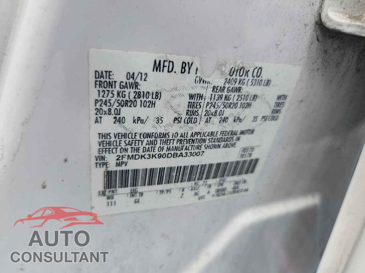 FORD EDGE 2013 - 2FMDK3K90DBA33007
