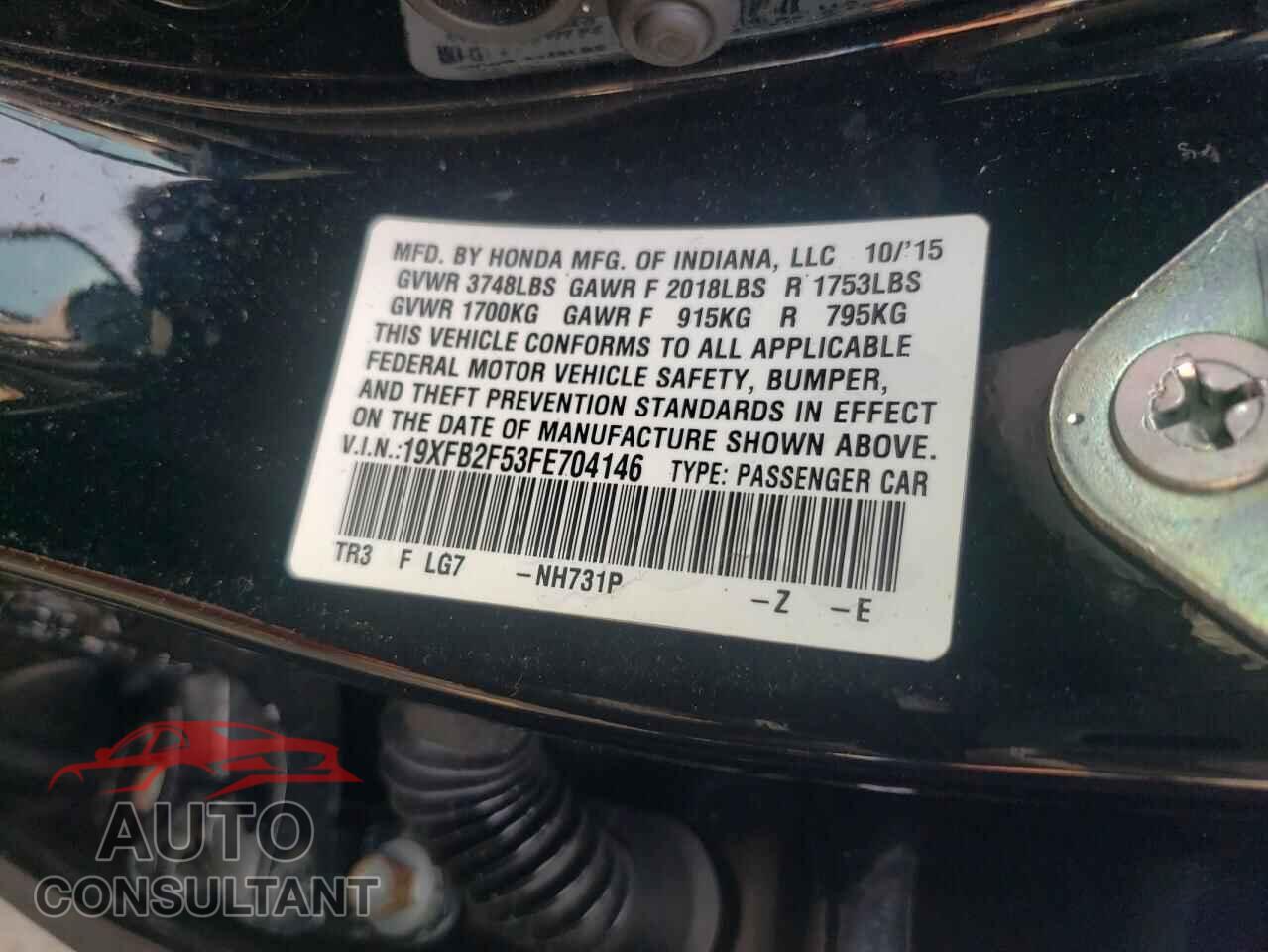 HONDA CIVIC 2015 - 19XFB2F53FE704146