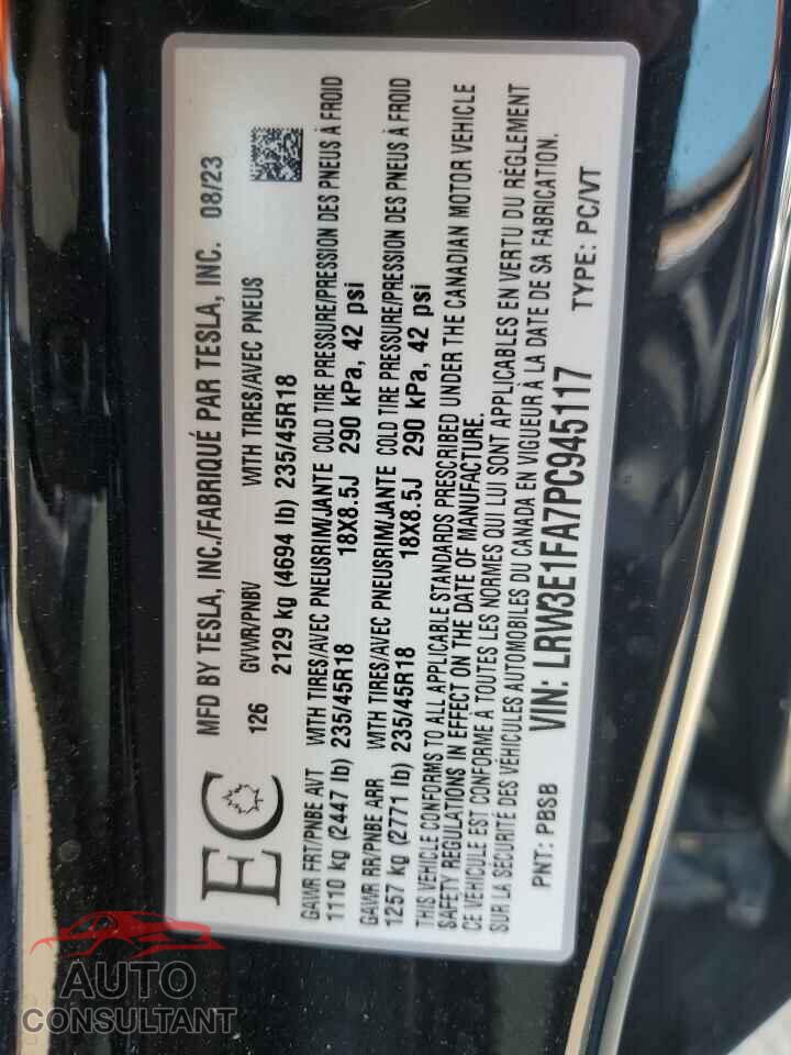 TESLA MODEL 3 2023 - LRW3E1FA7PC945117