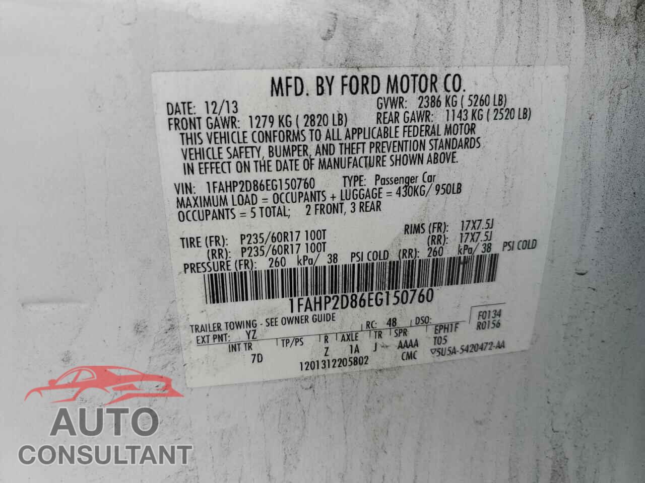 FORD TAURUS 2014 - 1FAHP2D86EG150760