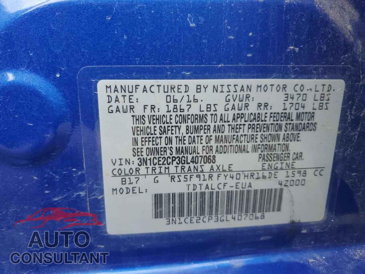 NISSAN VERSA 2016 - 3N1CE2CP3GL407068
