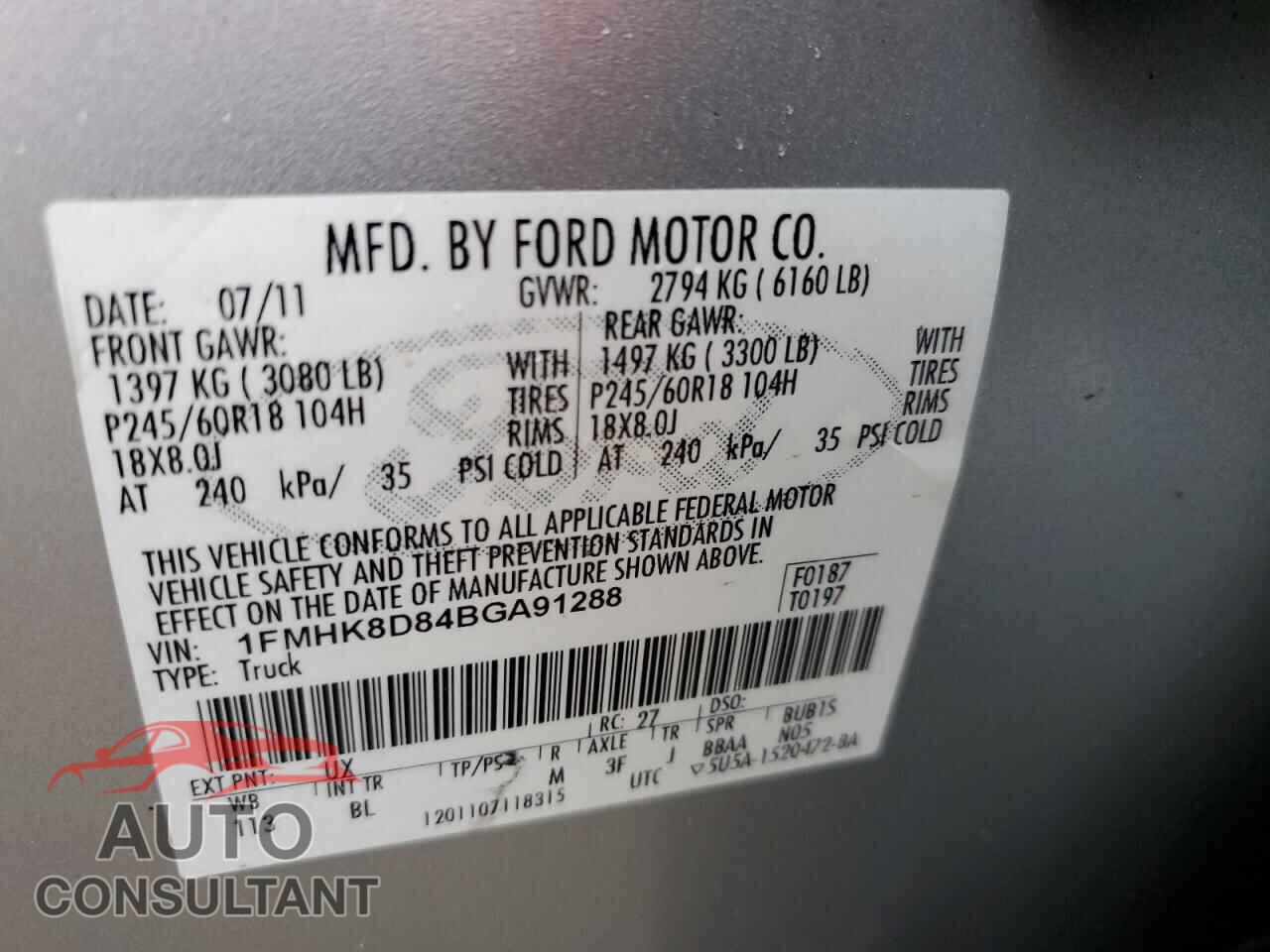 FORD EXPLORER 2011 - 1FMHK8D84BGA91288