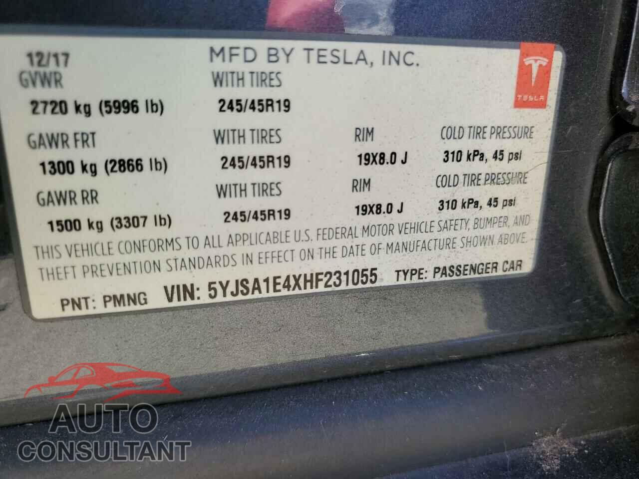 TESLA MODEL S 2017 - 5YJSA1E4XHF231055