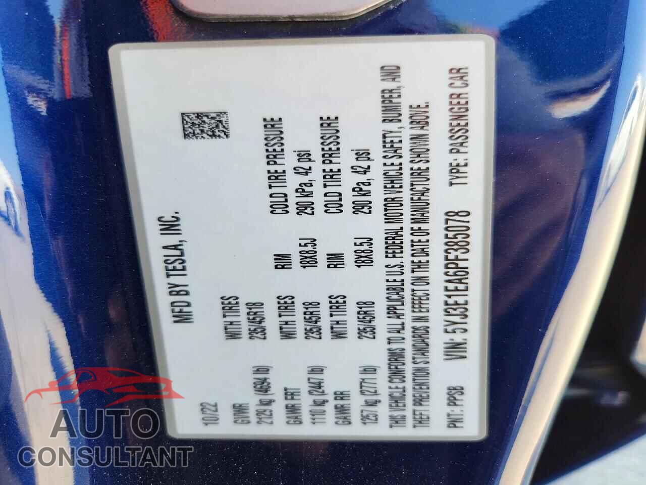 TESLA MODEL 3 2023 - 5YJ3E1EA6PF385078