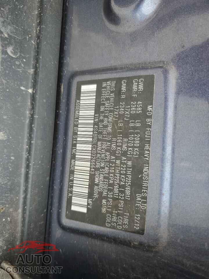 SUBARU OUTBACK 2013 - 4S4BRBLCXD3266643