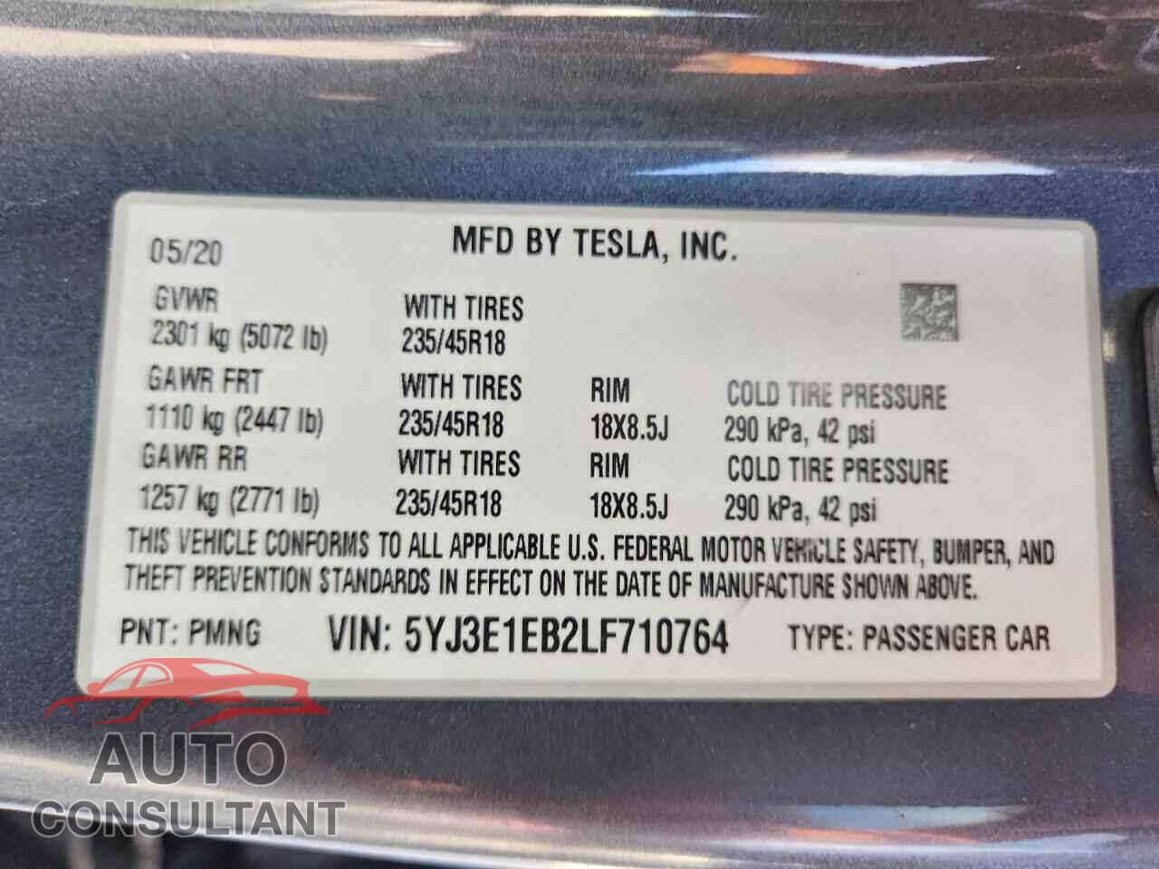 TESLA MODEL 3 2020 - 5YJ3E1EB2LF710764