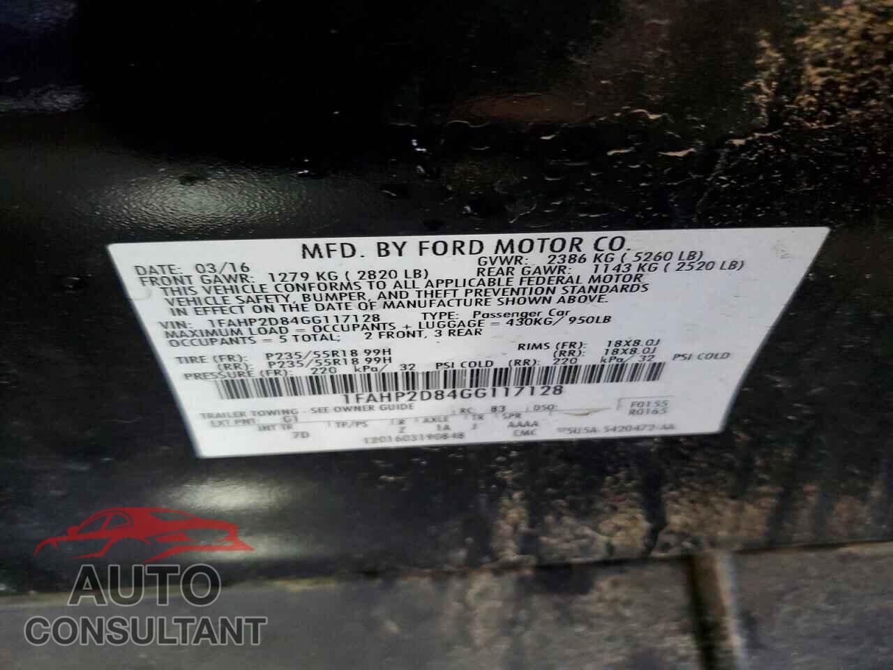 FORD TAURUS 2016 - 1FAHP2D84GG117128