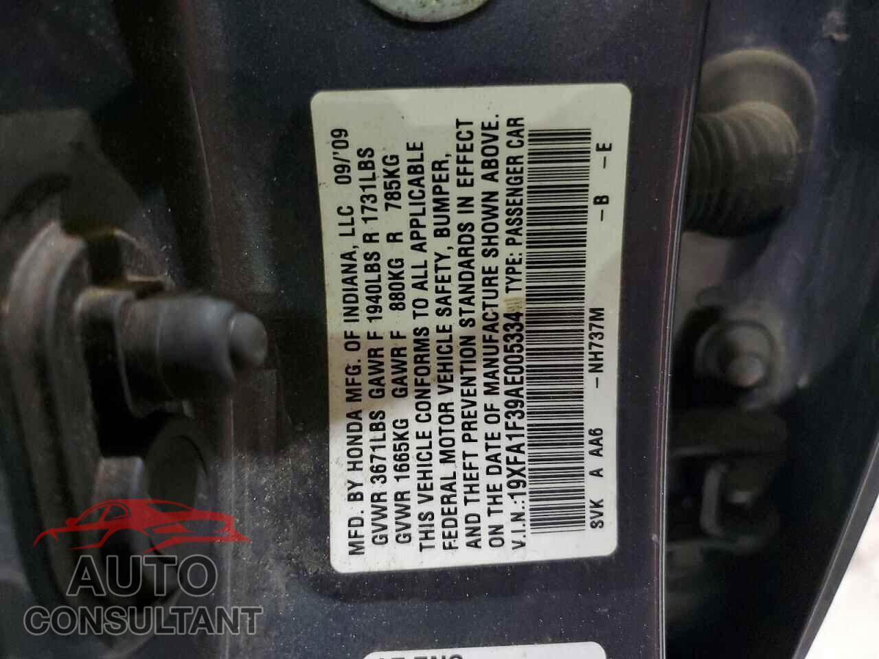 HONDA CIVIC 2010 - 19XFA1F39AE005334