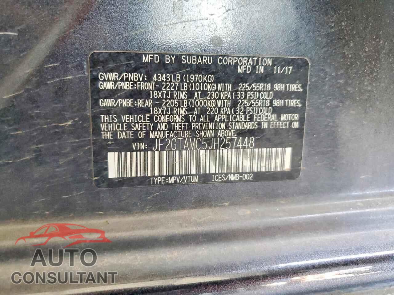 SUBARU CROSSTREK 2018 - JF2GTAMC5JH257448