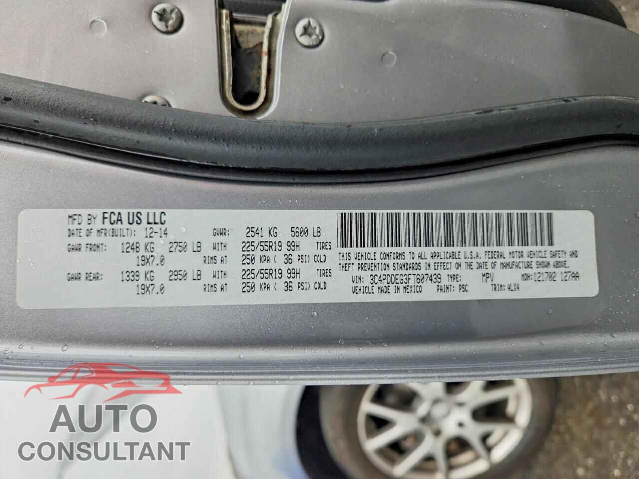 DODGE JOURNEY 2015 - 3C4PDDEG3FT607439