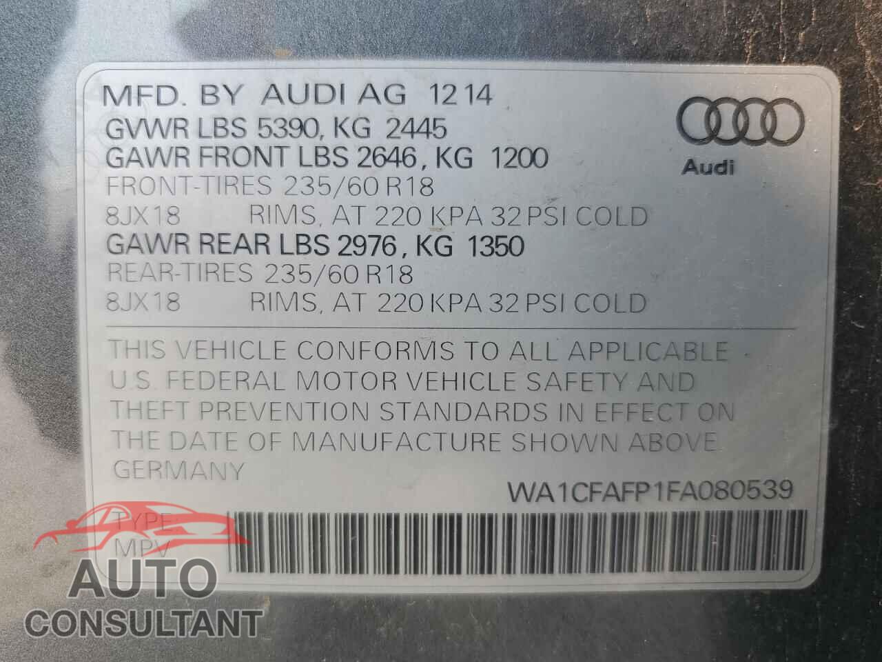 AUDI Q5 2015 - WA1CFAFP1FA080539