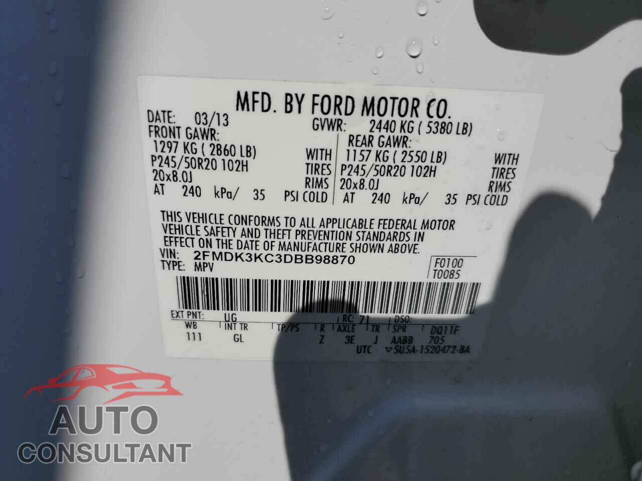 FORD EDGE 2013 - 2FMDK3KC3DBB98870
