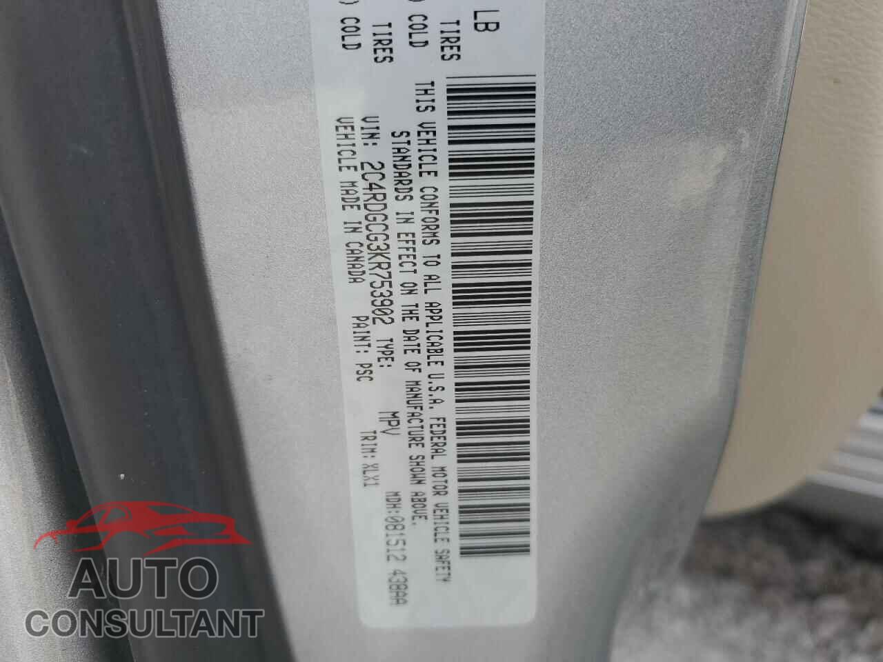 DODGE CARAVAN 2019 - 2C4RDGCG3KR753902