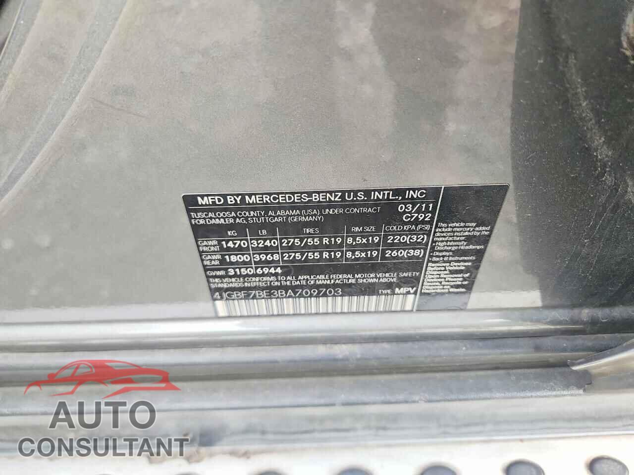 MERCEDES-BENZ GL-CLASS 2011 - 4JGBF7BE3BA709703