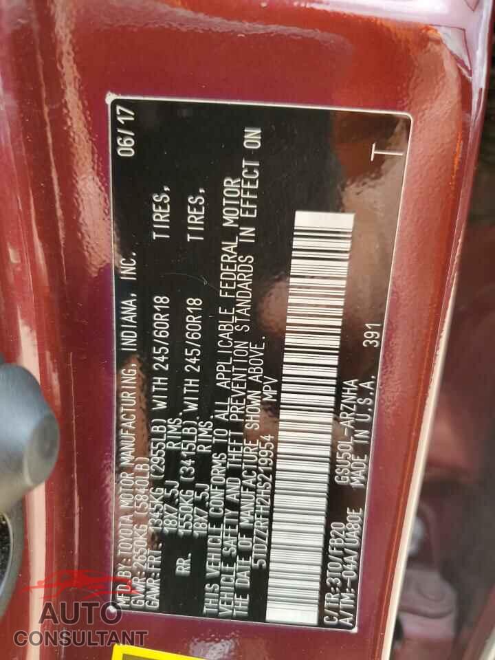 TOYOTA HIGHLANDER 2017 - 5TDZZRFH2HS219954