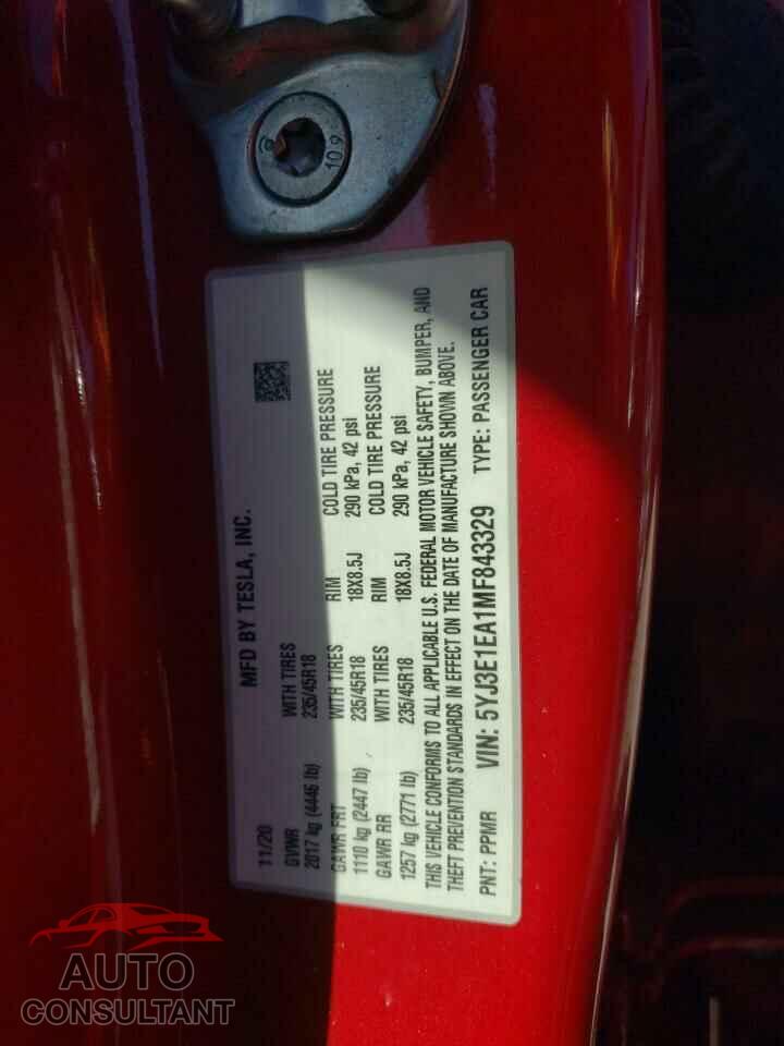 TESLA MODEL 3 2021 - 5YJ3E1EA1MF843329