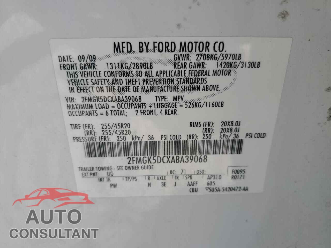 FORD FLEX 2010 - 2FMGK5DCXABA39068