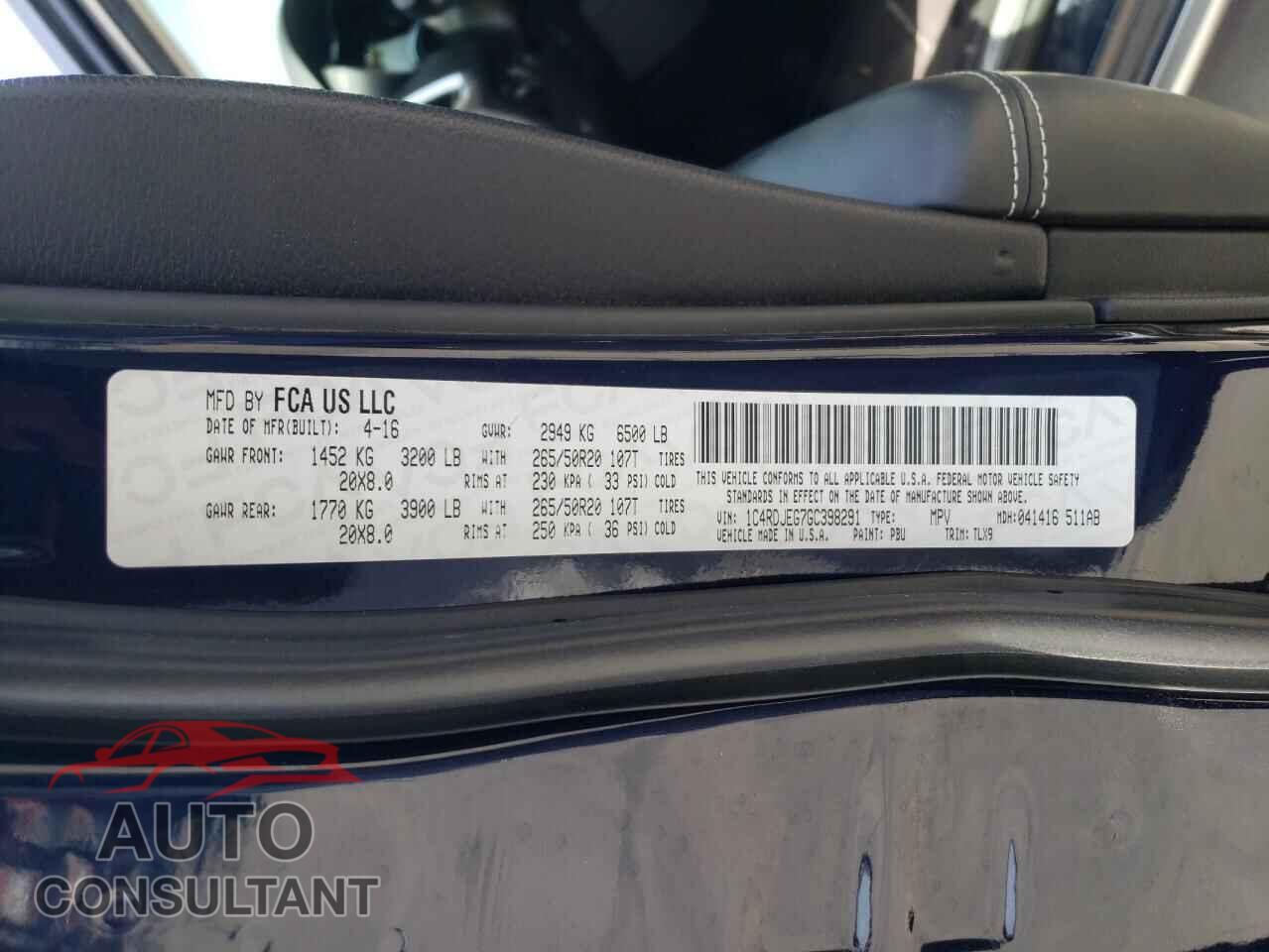 DODGE DURANGO 2016 - 1C4RDJEG7GC398291