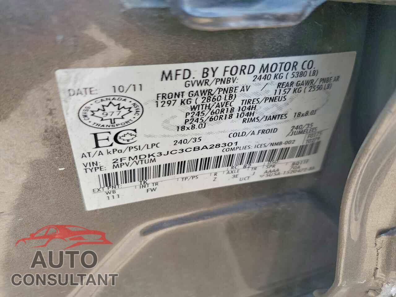FORD EDGE 2012 - 2FMDK3JC3CBA28301
