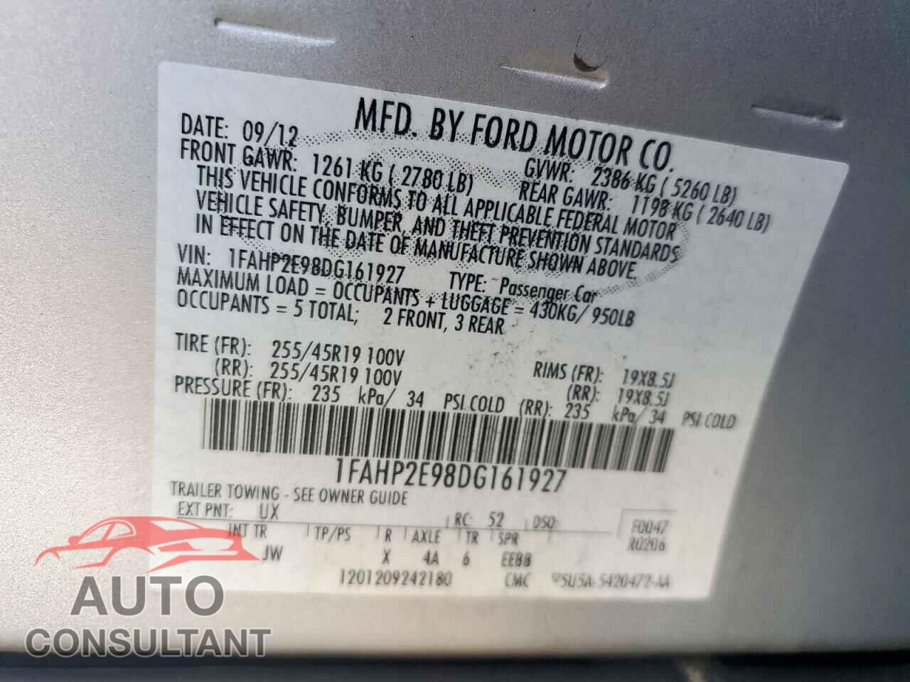 FORD TAURUS 2013 - 1FAHP2E98DG161927