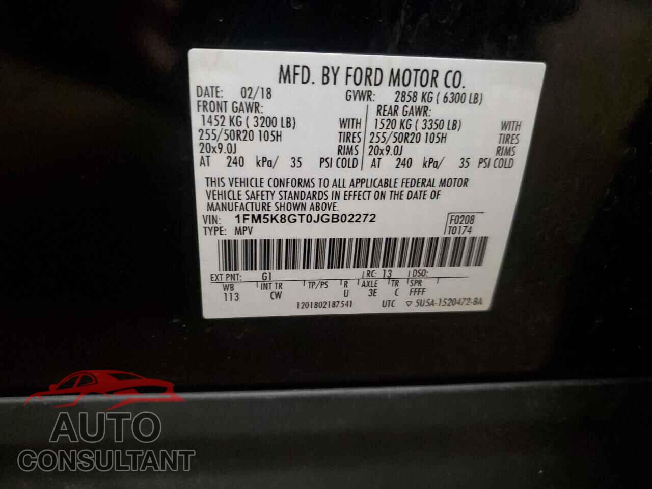 FORD EXPLORER 2018 - 1FM5K8GT0JGB02272