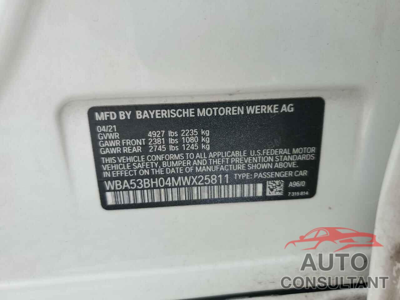 BMW 5 SERIES 2021 - WBA53BH04MWX25811