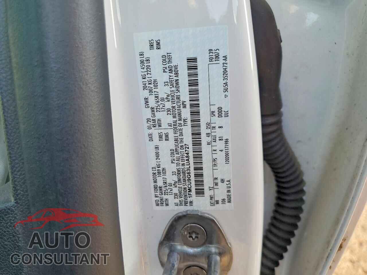 FORD ESCAPE 2020 - 1FMCU9G63LUA84727