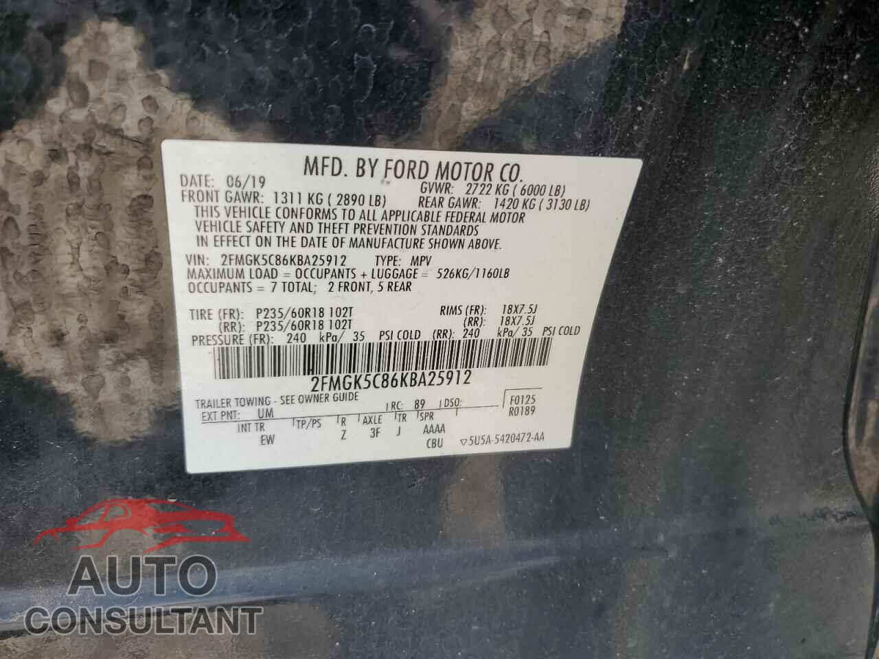 FORD FLEX 2019 - 2FMGK5C86KBA25912