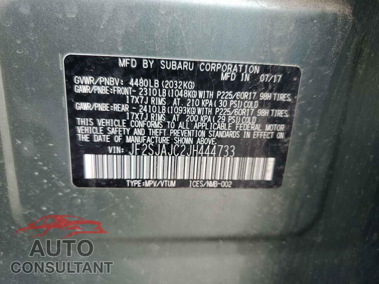 SUBARU FORESTER 2018 - JF2SJAJC2JH444733