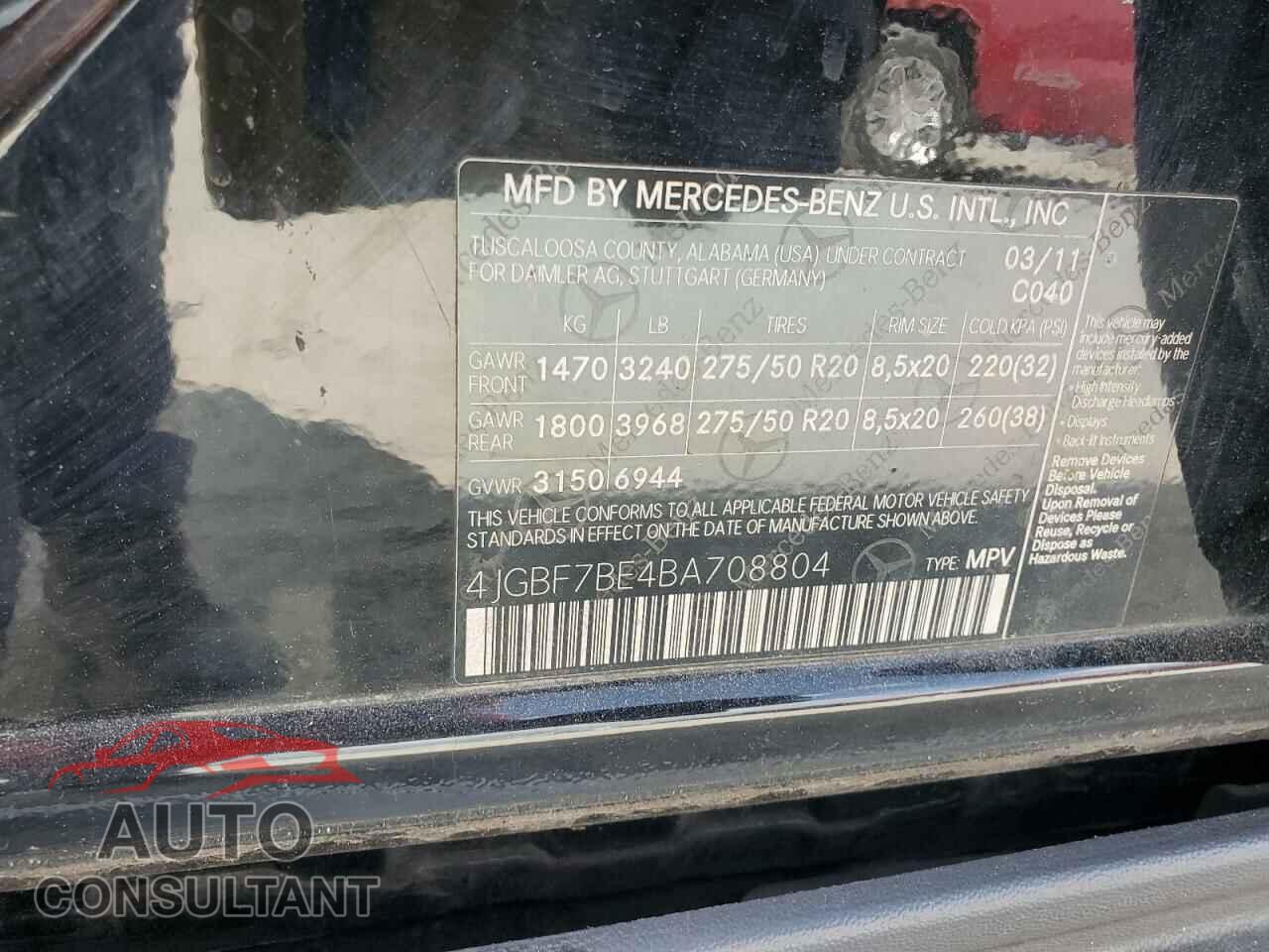 MERCEDES-BENZ GL-CLASS 2011 - 4JGBF7BE4BA708804