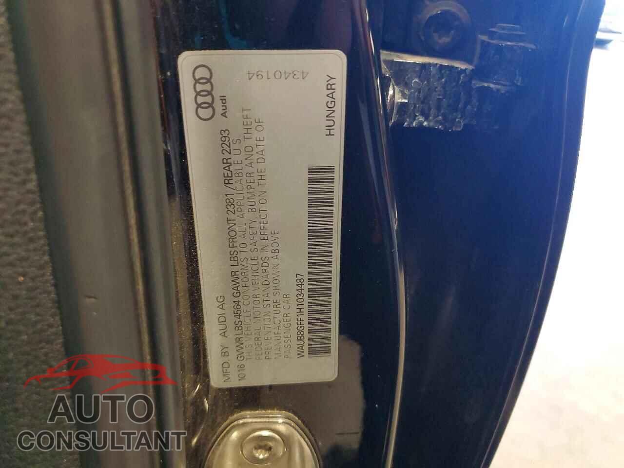 AUDI A3 2017 - WAUB8GFF1H1034487