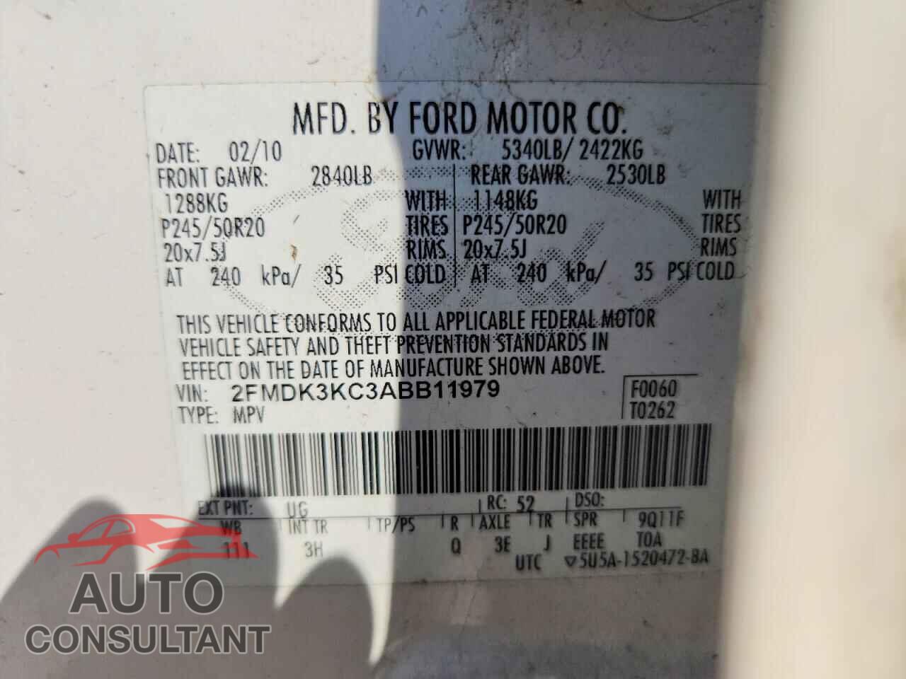 FORD EDGE 2010 - 2FMDK3KC3ABB11979