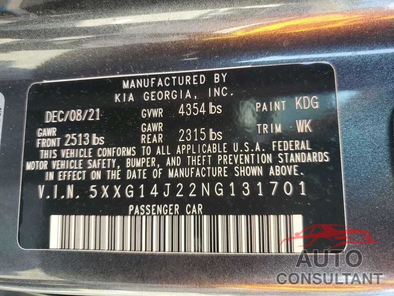 KIA K5 2022 - 5XXG14J22NG131701