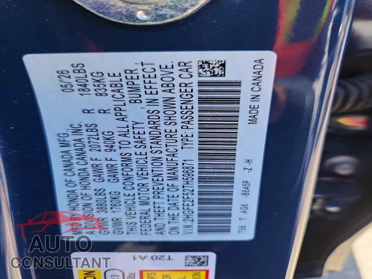 HONDA CIVIC 2026 - 2HGFE2F52TH596871
