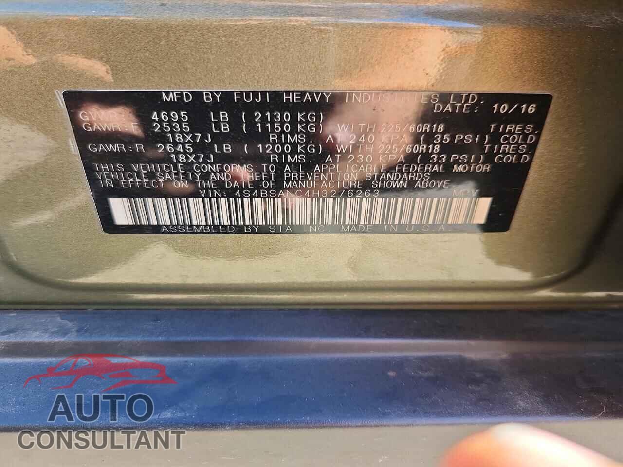 SUBARU OUTBACK 2017 - 4S4BSANC4H3276263