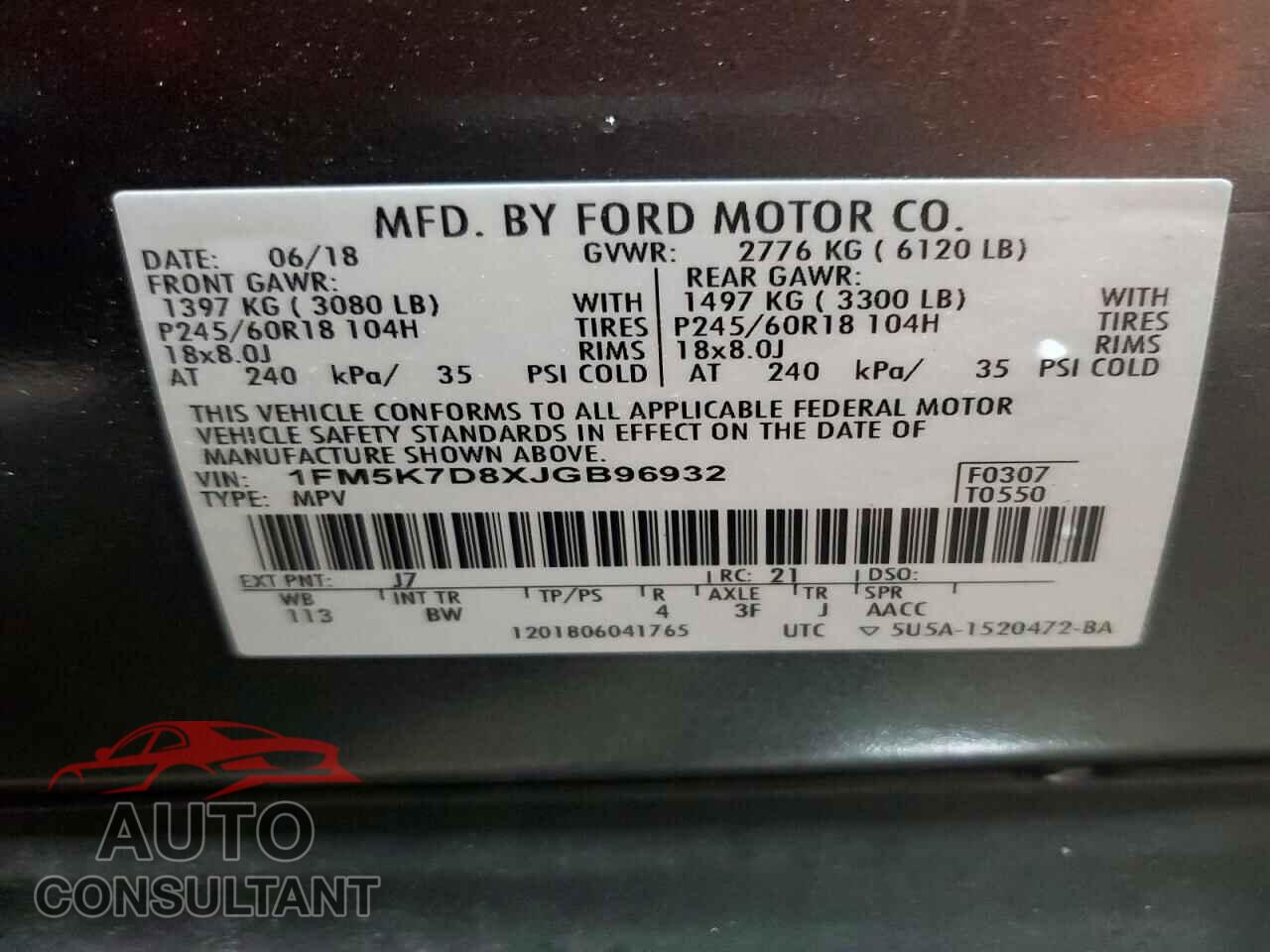 FORD EXPLORER 2018 - 1FM5K7D8XJGB96932
